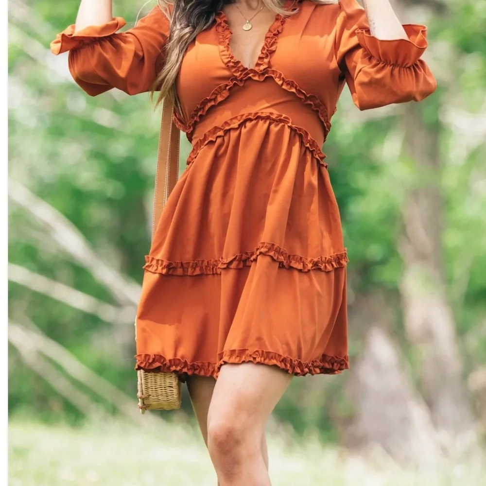 Flowy Open Back Cinnamon Mini Dress size Small - Picture 2 of 8